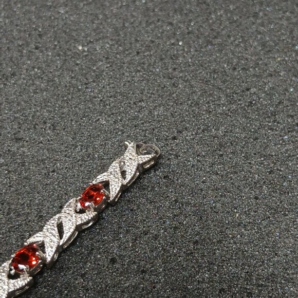 .925 Sterling Silver Garnet & Diamond Tennis Bracelet 7½" Light Red NWT FMC - Picture 9 of 9